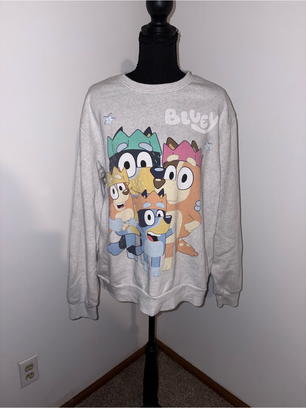 Light Gray Crewneck Sweatshirt with Colorful Cartoon Graphic